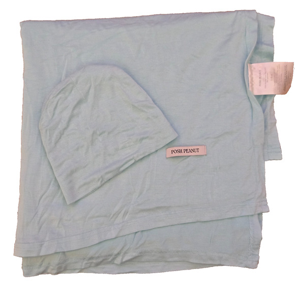 Posh Peanut Bamboo Newborn Swaddle & Beanie Hat Set – Mint, 0–3 Months - Picture 1 of 3
